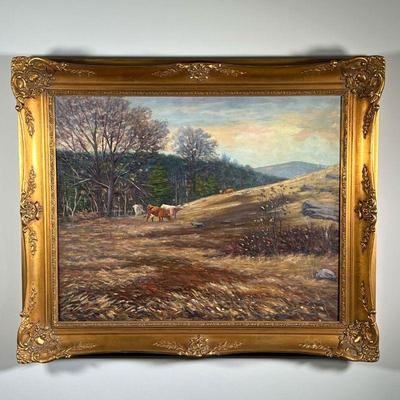 THOMAS F. O'NEILL (1852-1922) | Late Autumn
Oil on canvas
Titled, signed, and dated 1913 on verso
30 x 24 in. (stretcher)
w. 37 x h. 31...