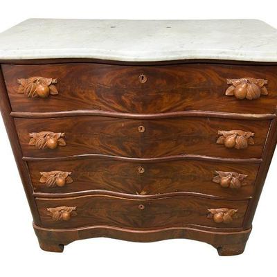 Late 19th Century Victorian Eastlake Walnut & Marble Top Chest Of DrawersÂ 