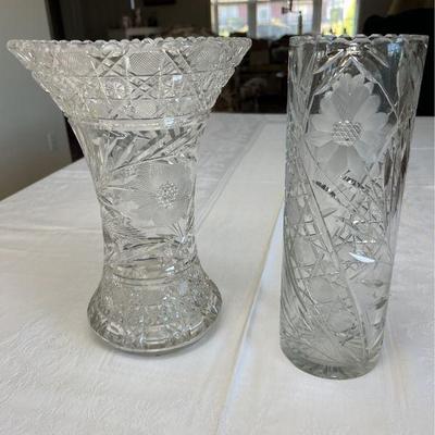 Pair Of Antique American Brilliant Cut Glass Vases With Daisy PatternsÂ 
