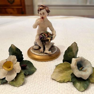 Vintage Italian Capodimonte Bisque Porcelain TrioÂ 
 