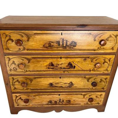 Antique Irish Pine Hand-Painted Four-Drawer ChestÂ 