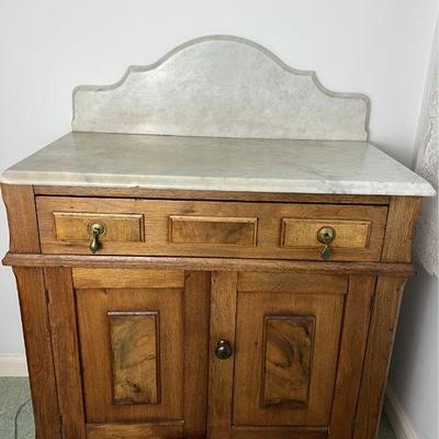 Antique Pine Marble Top Wash StandÂ 
