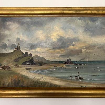 Original Antique Coastal Oil Painting Signed W.G.P. '90Â 