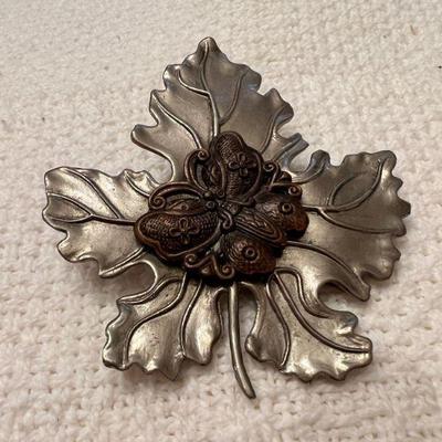 Signed Mixed Metal Leaf BroochÂ 
