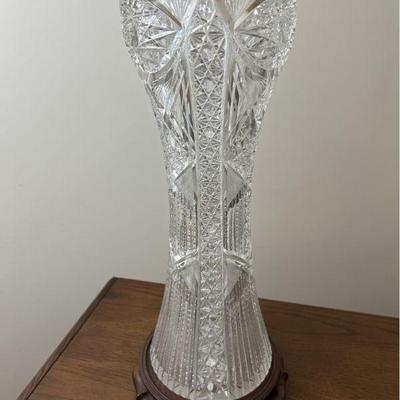 Stunning 18" Fine Antique American Brilliant Period Corset Vase On Mahogany StandÂ 
 