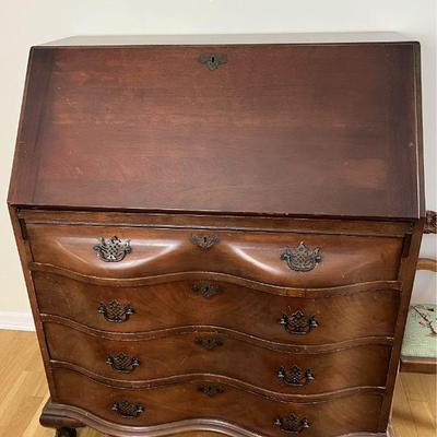 Antique Boston Chippendale Mahogany Secretary Desk With Serpentine FrontÂ 
