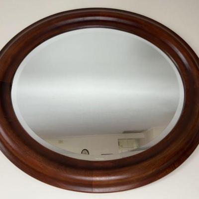 Oval Beveled Mirror With Mahogany FrameÂ 
