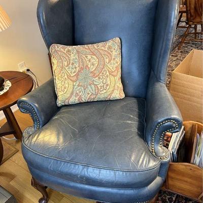 North Hickory Furniture Midnight Blue Leather Wingback ArmchairÂ 
