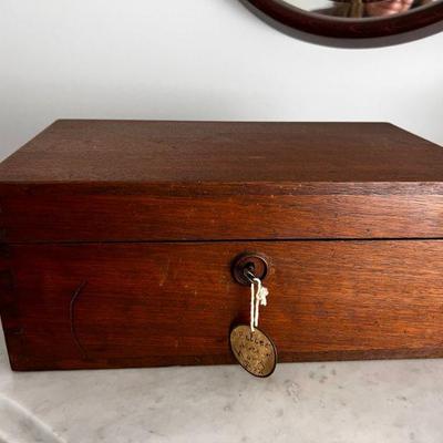 Antique Wooden Case With Original Key, Stamped Boston, Mass.Â  
