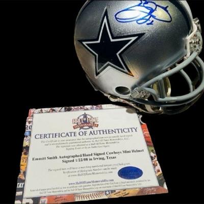 Emmitt Smith Autographed | Hand Signed Dallas Cowboys Mini Helmet
Dallas Cowboys | Black Framed Wall Mounted Mini Helmet Logo | Display Case