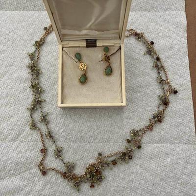 MFE107- 14k Gold Jade Earrings & Costume Necklace