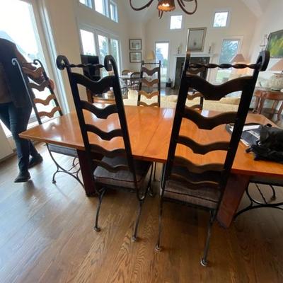 Wrought Iron Ladderback with wood slats Dining Room Chairs 