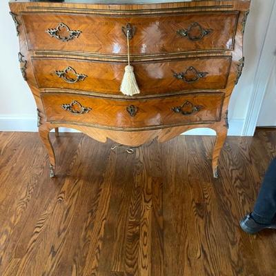 Antique Italian Burl Olive Wood Surpentine Cabinet w Marble Top