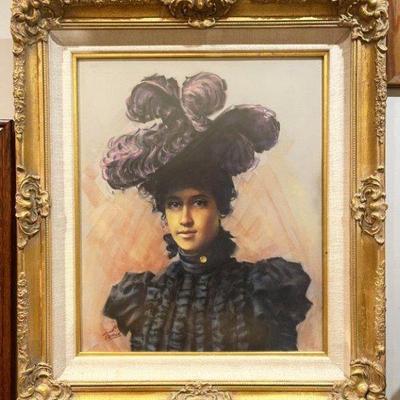 Signed Leslie B. DeMille Pastel of KaÊ»iulani, the only child of Princess Miriam Likelike, and the last heir apparent to the throne of...