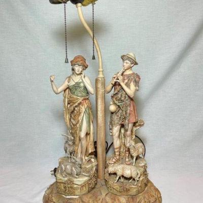 Lot 27 Antique Bisque Figural Lamp