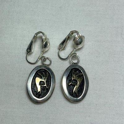 Sterling & 14k Navajo Dangel Earrings MM Rogers
