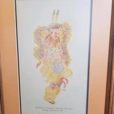 Native American  art, â€œWar Dancerâ€ - signed â€œCarleyâ€, dated 1976