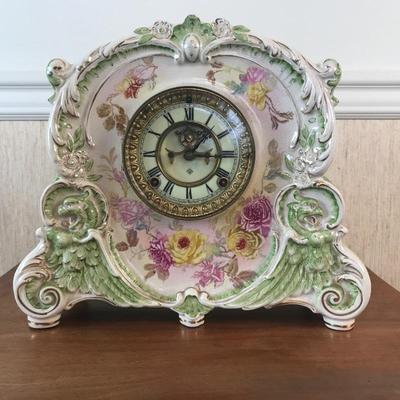 ANTIQUE ANSONIA 'LA CORSICA' ROYAL BONN PORCELAIN CLOCK- BEAUTIFUL CONDITION