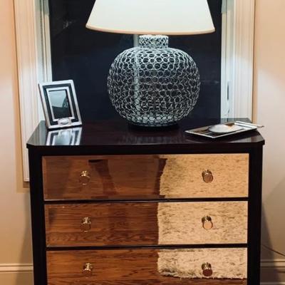 3-drawer mirrored & wood chest