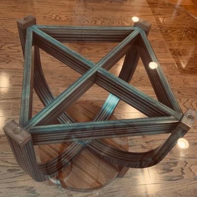 Wood base of dinette glass top table