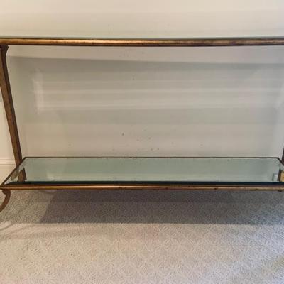 â€œDistressedâ€ mirror & guilted 2-shelf sideboard