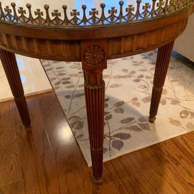 Antique marble top round table w/brass detail