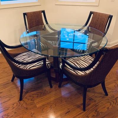 Glass top, wood base dinette set 