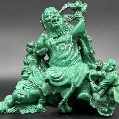 Carved Malachite Chinese God Shoulau is 4.07lbs