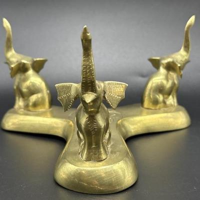 Brass Trio of Elephants Sculpture, Trunks Up!