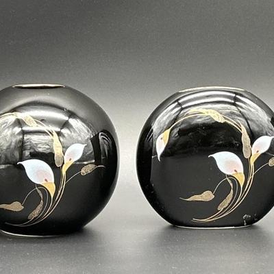 (2) Small Otagiri Black Vases, from Japan