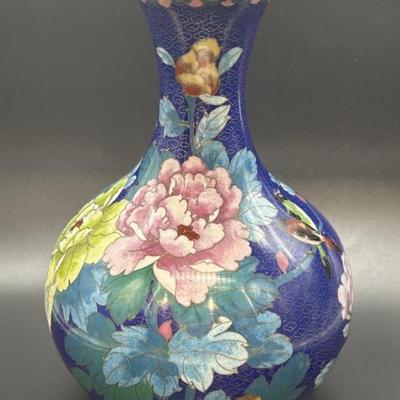 Chinese Cloisonné Vase w/ Peony Flowers, 1/2