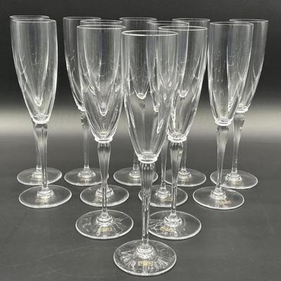 (12) Crystal Champagne Flutes by Saint Louis, from France