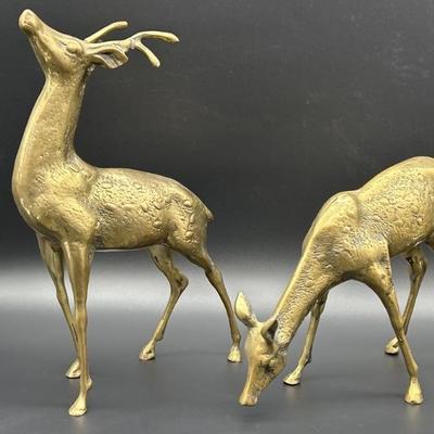 (2) Solid Brass Deer Figurines