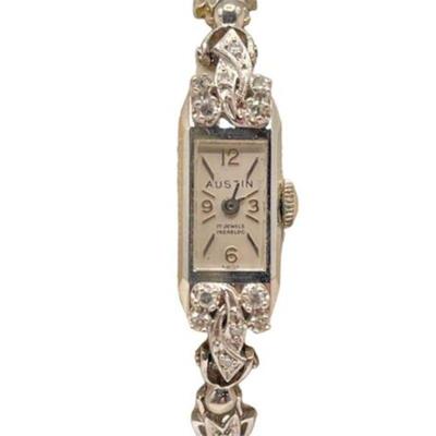 Lot 109
Austin 14K and Diamond 17 Jewel Incabloc Ladies Watch