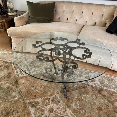 glass top coffee table with wrought iron base