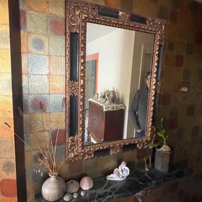accent thick wooden framed mirror