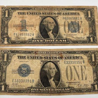 KPT043-Vintage $1 Bills. Set of Two - Silver Certificates