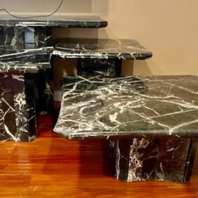 1980s Vintage Italian black Marble tables 2 end, console, coffee