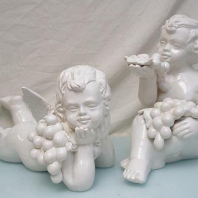 PAIR LARGE VIETRI CHERUBS