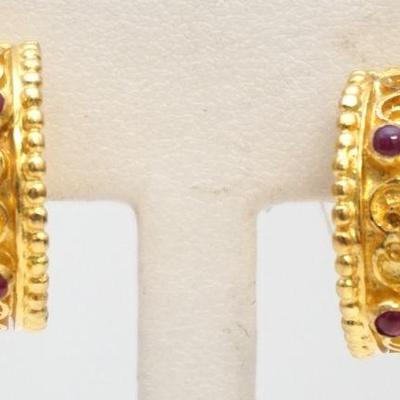 18KT GOLD SAPPHIRE & RUBY HOOP EARRINGS (17.30 G)