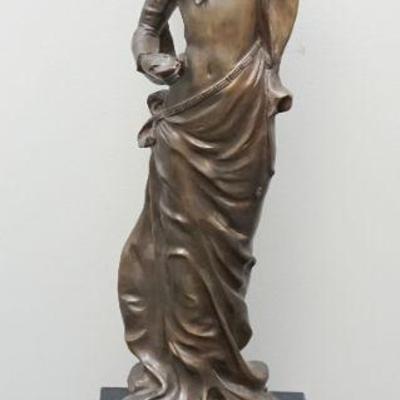 LARGE BRONZE SEMI NUDE SCULPTURE MARBLE BASE