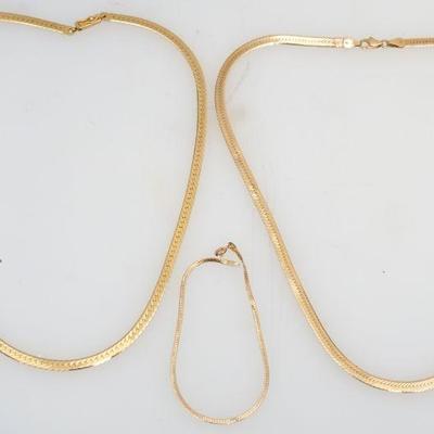 3PC 14KT GOLD HERRINGBONE NECKLACES & BRAC (27.3 G)