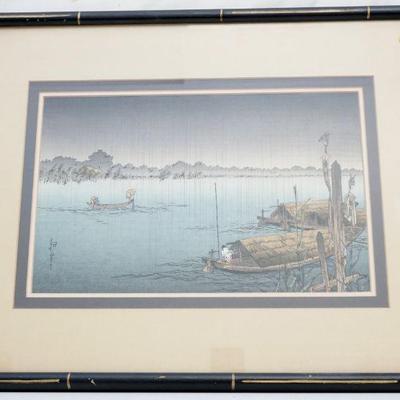 SHODA KOHO A RIVER IN THE RAIN WOODBLOCK