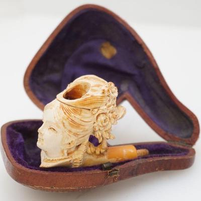 ANTIQUE MEERSCHAUM FIGURAL LADY PIPE