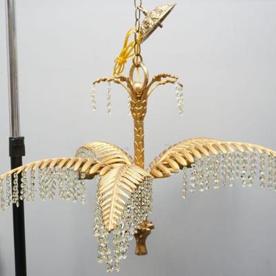 ART DECO PALM LEAF GILT & CRYSTAL 6 ARM CHANDELIER