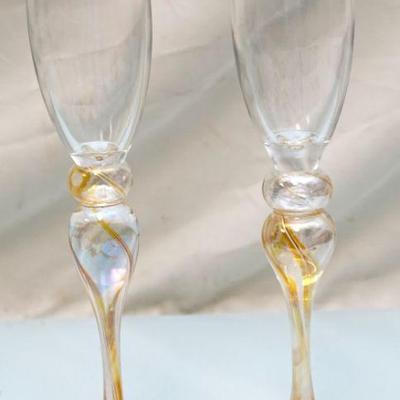 2 ART GLASS CHAMPAGNE FLUTES