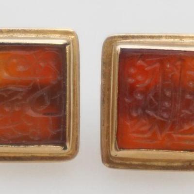 18K PERSIAN INTAGLIO CARNELIAN EARRINGS