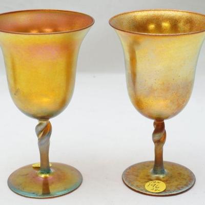 2 STEUBEN GOLD AURENE WINE GLASSES 2361