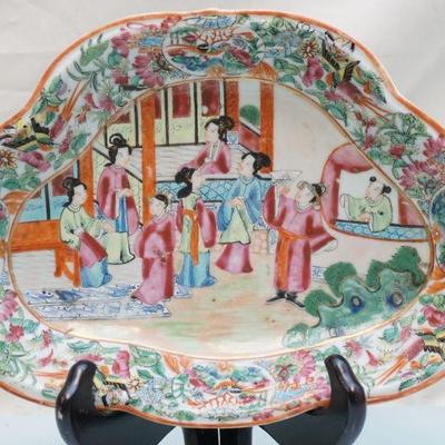 19TH C CHINESE EXPORT ROSE MANDARIN DISH