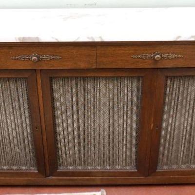 ANTIQUE REGENCY MARBLE TOP 3 DOOR CABINET